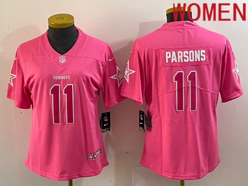 Women Dallas Cowboys 11 Parsons Pink 2023 Nike Vapor Limited NFL Jersey style